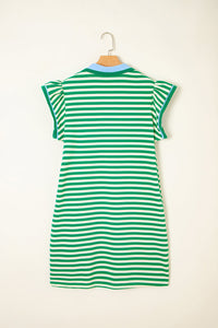 PRE ORDER - Stripe Flutter Sleeve Contrast Collar Mini Dress