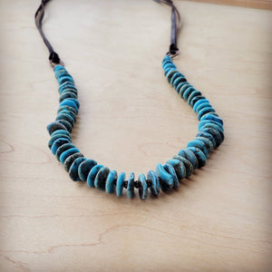 Turquoise Disc Necklace w/ Leather Ties 261x
