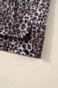 Leopard Quilted Sleeveless Zip Up Puffer Vest