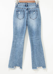 PRE ORDER - Raw-Hem Ripped Flare Jeans