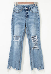 PRE ORDER - Raw-Hem Ripped Flare Jeans