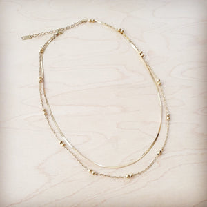 **Double Strand Gold Necklace Genuine 18 K Gold Plated 261q