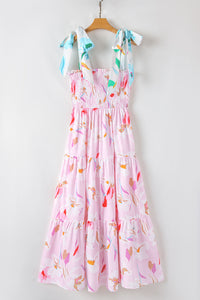 PRE ORDER - Floral Knotted Shoulder Smocked Maxi Dress