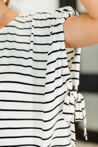 All Lined Up Dolman Sleeve Top in Black Ivory