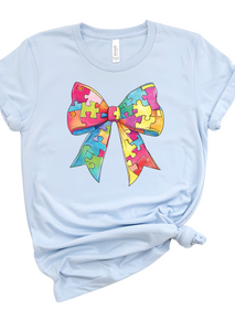 Autism Puzzle Piece Bow TEE