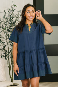 Boot Scootin' Boogie Tiered Dress in Navy