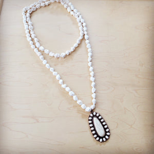**Long Turquoise Beaded Necklace w/ Squash Blossom Pendant White 261ww