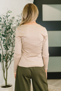 Can You Believe It Basic Long Sleeve Top In Sand