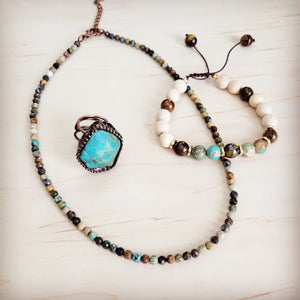 Genuine Jasper and Tigers Eye Beaded Bracelet 811t