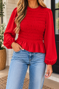 Pre Order - Smocked Ruffle Hem Blouse