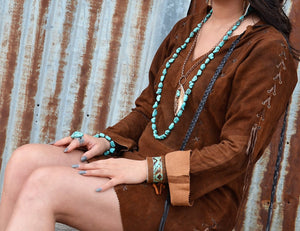 Long Boho Turquoise Beaded Necklace 248c