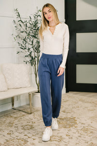 Every Second, Every Hour Jogger Bottoms in Blue Indigo