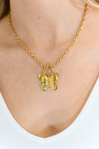 Flutter & Shine Butterfly Pendant Necklace in Gold