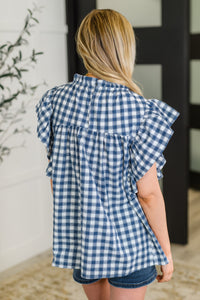Garden at Goldenhour Flutter Sleeve Blouse in Blue