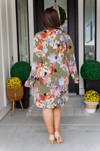 Generally Speaking V-Neck Dress in Olive Floral- SALE