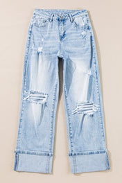 Pre Order - Light-Wash Distressed Flare Jeans