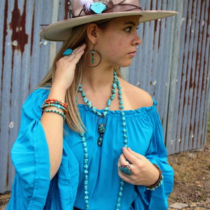 Blue Turquoise Necklace w/ Soldered Turquoise Pendant 259j