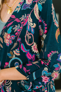 Lizzy Cardigan in Hunter Green Floral Paisley