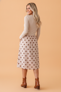 Polka Dot Patchwork Ribbed Long Sleeve Midi Dress
