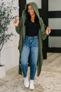 Pamper Travel Hooded Cardigan in Olive