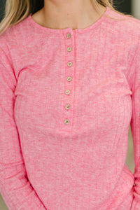 Ribbed Long Sleeve in Fuchsia