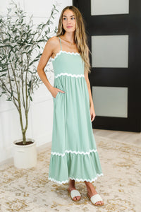Ripple Effect Spaghetti Strap Dress in Sage