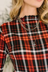 She's Always Changing Plaid Lettuce Hem Top