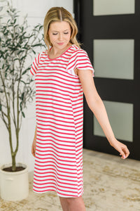 Sunny Stripes Casual Flutter Sleeve Dress