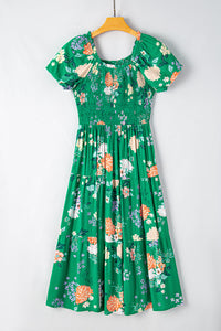 PRE ORDER - Floral Bubble Sleeve Smocked Tiered Midi Dress