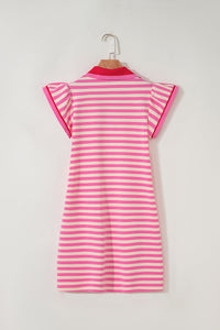 PRE ORDER - Stripe Flutter Sleeve Contrast Collar Mini Dress