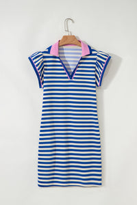 PRE ORDER - Stripe Flutter Sleeve Contrast Collar Mini Dress