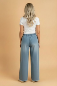 PRE ORDER - Floral Frayed Denim Raw Hem Wide Leg Jeans