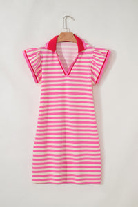 PRE ORDER - Stripe Flutter Sleeve Contrast Collar Mini Dress