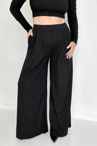 Black Ribbed Crop Top And Wide Leg Pants Set esb