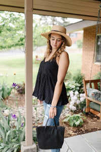 I Love Eyelet Black Button Top ESB