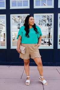 Ruffly Speaking Shorts In Khaki ESB