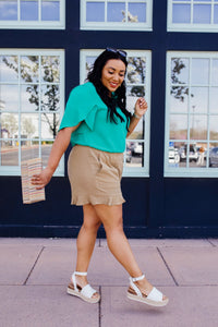 Ruffly Speaking Shorts In Khaki ESB