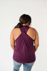 Running Behind Twist Back Tank In Plum esb