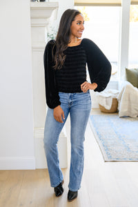 Believe In Miracles Smocked Velvet Top In Black esb