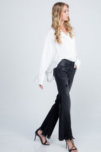 ESB Asymmetrical Distressed Hem Bootcut Jeans