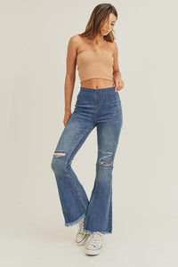 ESB Distressed Elastic Waistband Vintage Flare Risen Jeans