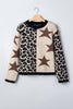 Leopard Star Patchwork Round Neck Fuzzy Sweater