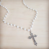 Pearl Long Beaded Necklace with Antique Silver Cross 262p