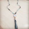 **Long Amazonite Necklace with Genuine White Druzy Pendant  262j