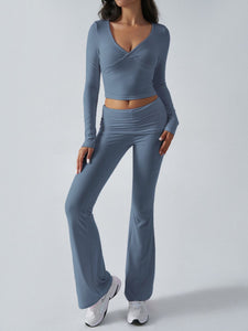 Devine Ruched Long Sleeve Top and Pants Set