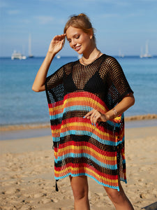 Cutout Striped Cover-Up with Tassel