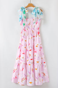 PRE ORDER - Floral Knotted Shoulder Smocked Maxi Dress