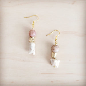 Frosted Sunstone & White Turquoise Drop Earrings 200ba