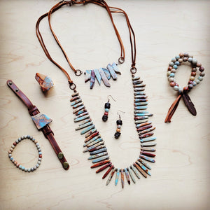 Aqua Terra Slab Necklace with Genuine Leather Ties 250b