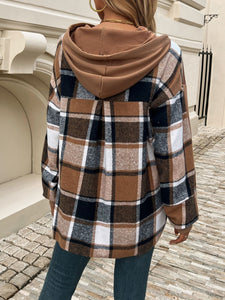 Devine Drawstring Plaid Long Sleeve Hoodie